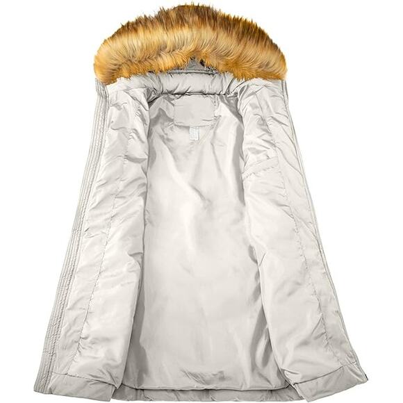 New Szory Down Jacket Women's Size L Long Puffer Parka Coat Removable Fur Hood - Picture 3 of 10